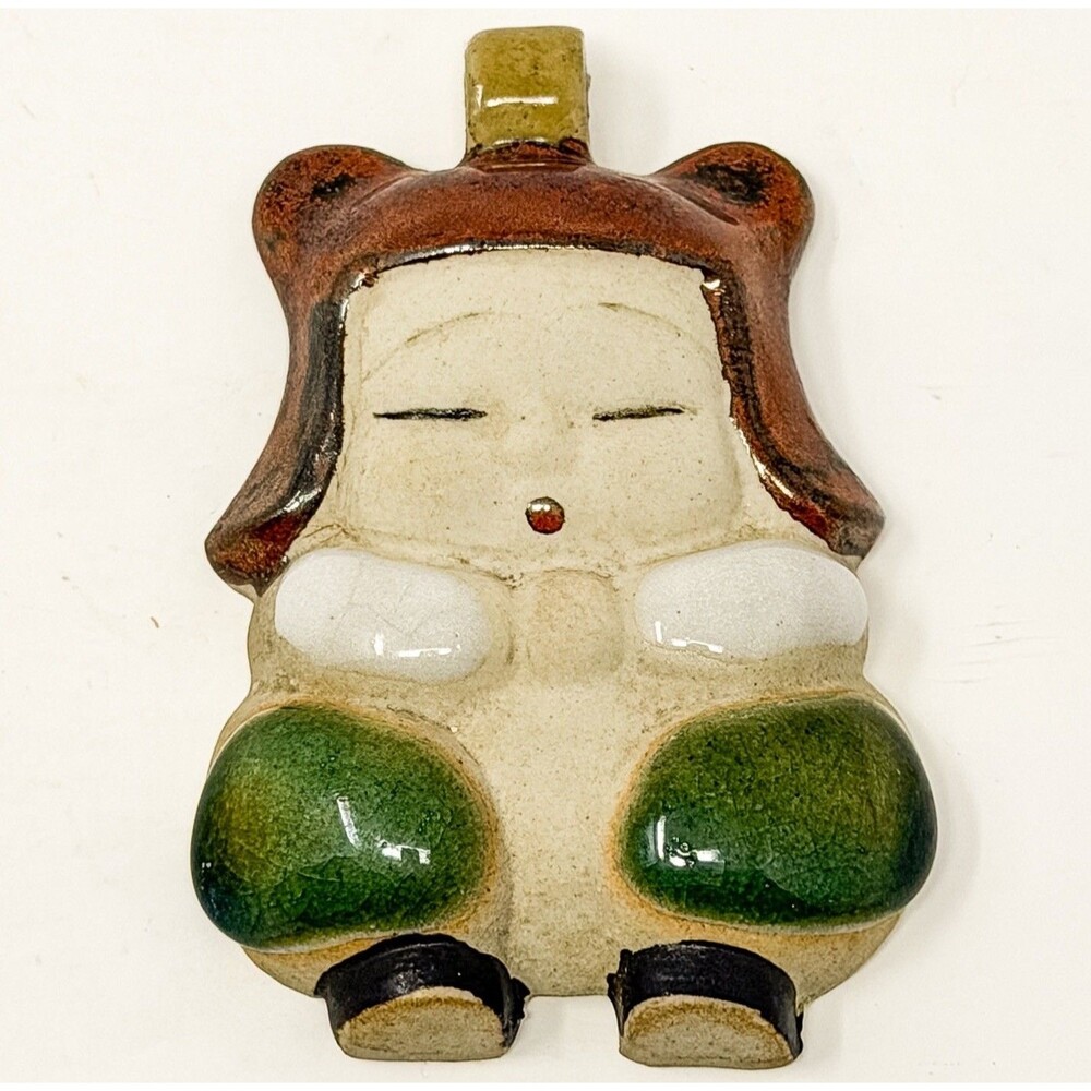 Vintage Japanese Folk Art Ceramic Sleeping Child Wall Hanging Ornament MCM